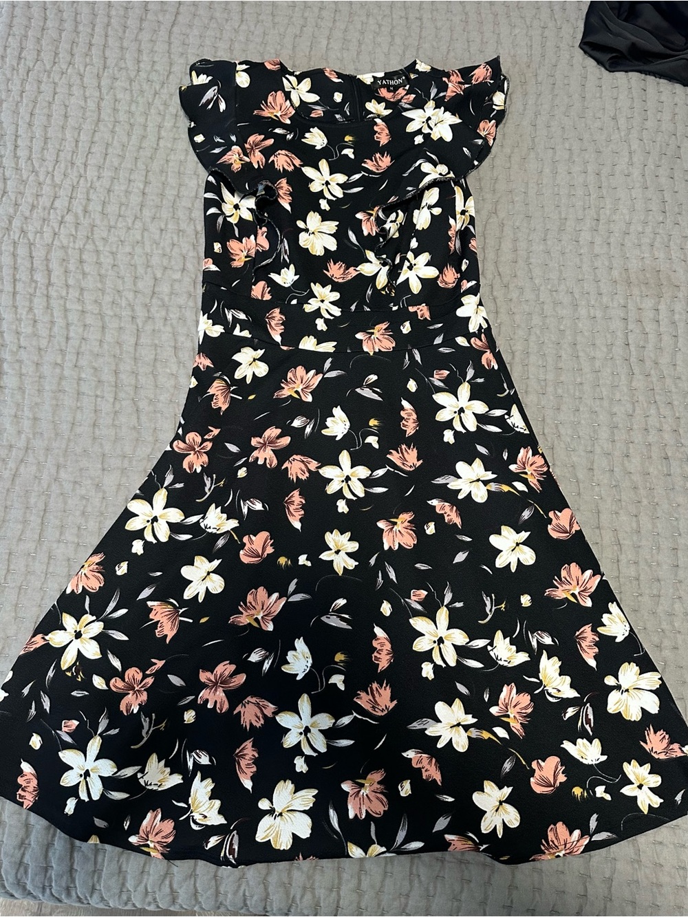 Yathon Floral Midi Dress in Black & Pink Like New